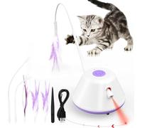 Gmiigu Interactive Electric Cat Toy, Self-Employment Intelligence with Feathers for Indoor Cats, LED Light Movable for Adults, Cats, Kittens, Rechargeable (Purple)