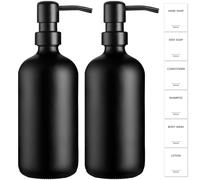GMISUN Dispensador de jabn negro, paquete de 2 dispensadores de jabn de manos negro mate para bao, dispensadores de jabn de vidrio de 17 onza