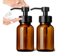 GMISUN Dispensador de jabón de espuma, 250 ml, dispensador de jabón de espuma de vidrio marrón para cocina, 2 unidades de dispensador de espuma para baño, dispensador de espuma de jabón retro