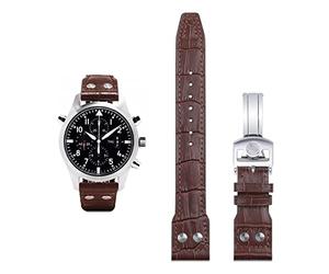 GMJGCIRVC 21mm 22mm Italy Cowhide Soft Leather Watchband For IWC Pilot Mark 18 Soft Brown Watch Strap Folding Clasp