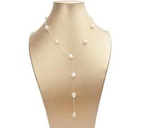 GMJGCIRVC Collar de Cadena Larga de Plata de Ley para Mujer, joyería de Perlas de Agua Freah Barroco Natural de 8-9mm, Regalo para Mujer de 60cm