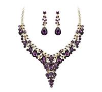 GMJGCIRVC Conjunto de joyería de cristal austriaco para dama de honor nupcial, conjunto de pendientes colgantes con forma de lágrima y flor llamativa