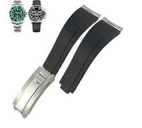 GMJGCIRVC Curved End Metal Link Rubber Watchband 20mm For GMT Slide Lock Buckle Silicone Sport Watch Strap