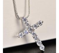 GMJGCIRVC Happiness Female Cross Crystal Pendants Silver Chain Necklaces 5A Cubic Zirconia Shiny Choker Necklaces Fine Jewelry Gifts For Women