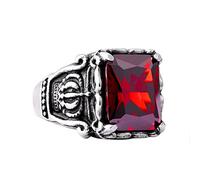 GMJGCIRVC Men Rings Vintage Punk,Mens Rings Fashion Black Green Stone with Crown Mens Wedding Ring Stainless Steel Red