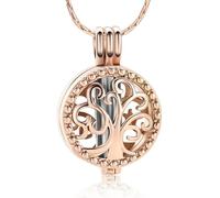 GMLRTOSPT Collar de cremación, joyería Conmemorativa de Cenizas, Colgante del árbol de la Vida con urna cilíndrica, Recuerdo de Acero Inoxidable para un ser Querido (Oro Rosa)