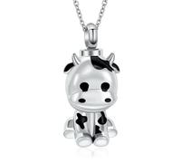 GMLRTOSPT Collar de urna de Vaca para Cenizas, Recuerdo de Cenizas para Mujeres y Hombres, joyería Conmemorativa de cremación, Color Plata