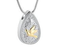 GMLRTOSPT Elegante Colgante de urna de Acero Inoxidable con Forma de lágrima de Paloma de la Paz para Cenizas de cremación, Recuerdo de Cenizas de Mascotas humanas, escondite Secreto - Plata con Oro