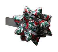 GMM Juego de 9 lazos decorativos navideños con diseño floral rojo y verde, 6,5 cm, para envolver regalos y decoraciones festivas, color plateado