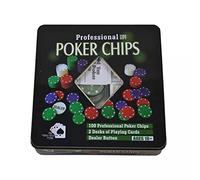 GMM Juego de póquer profesional estuche regalo 100 unidades fichas de póquer 2 barajas de cartas de juego 1 caja de metal