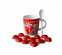 GMM Taza de cerámica I Love You con osito, corazones y flores, incluye cuchara y chocolates en corazón, idea de regalo romántica (blanco osito _ corazones)