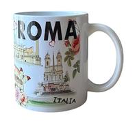 GMM Taza decorativa Roma, recuerdo Italia con monumentos históricos y motivos florales, cerámica