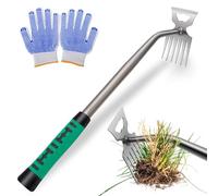 GMMG Extractor de malas hierbas de mano de jardinería, dispositivo de eliminación de malas hierbas con tallo, herramienta de desarraigo para excavar césped, trasplantar, deshierbar (6 dientes)