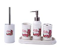 GMMH Juego de 5 Accesorios para el Cuarto de baño, dispensador de jabón, Cepillo de cerámica, diseño de Rosas, Estilo rústico