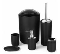 GMMH Juego de 6 accesorios para el cuarto de baño, dispensador de jabón, escobilla para el inodoro, diseño 3 en negro