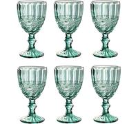 GMMH Juego de 6 Copas de Vino Vintage con Relieve - Turquesa 250 ml - Cristal para Champán, Agua y Postre - Diseño con Lazo para Boda