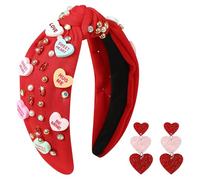 Gmmidea Diademas de corazón de caramelo para el día de San Valentín para mujer, color rojo y rosa, diadema de corazón con diamantes de imitación, diadema anudada con joyas, regalos para el día de San