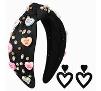 Gmmidea Diademas de corazón de caramelo para el día de San Valentín para mujer, color rojo y rosa, diadema de corazón con diamantes de imitación, diadema anudada con joyas, regalos para el día de San