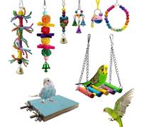 Gmokluytw Juguetes para calopsitas, juguetes para periquitos, juego de juguetes molino de búsqueda de alimentos, 8 piezas, jaula de loros, multicolor, juguete para mordedura, peluca, juguetes