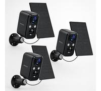 GMOX Pack de 3 Cámaras WiFi Solares para Exterior 2K, Seguridad para Hogar con Foco, Visión Nocturna a Color, Sensor PIR, Audio Bidireccional e Impermeable IP66