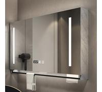 Gmpeccable Armario de baño, botiquín inteligente con espejo y luces LED, tocador rectangular montado en la pared con interruptor táctil, antivaho con un solo clic y soluciones de almacenamiento de