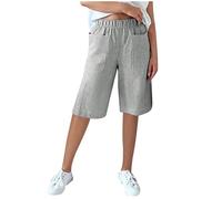 GMQWRK Bermudas a rayas para mujer, casuales, holgadas, holgadas, largas, con bolsillos, curvas, cintura elástica, pantalones cortos para verano, vacaciones, hasta la rodilla, talla grande, ligeros
