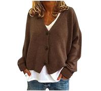 GMQWRK Cárdigan de punto para mujer, de manga larga, cuello en V, recortado, con botones frontales abiertos, sin cuello, ligero, para otoño, casual, ajuste holgado, tallas S-3XL