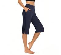 GMQWRK Pantalones cortos de yoga para mujer, de cintura alta, con bolsillos y dobladillo con abertura, capas base para mujer, mallas elásticas, bermudas para verano, gimnasio y correr