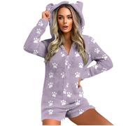 GMQWRK Pijama de forro polar para mujer, con capucha y orejas de oso, mullido, mullido, con cremallera completa, bolsillos, suave, cómodo, manga larga, de una sola pieza, ropa de descanso, Estilo 05