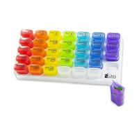 GMS 31 días Rainbow Pastillero organizador dispensador de píldoras con bolsillo desplegable para medicamentos bandeja portátil para vitaminas, suplementos o recetas para trabajo o viajes, recordatorio mensual de píldoras