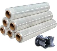 GMS 6 Rollo de Film Estirable para Embalaje - Film Transparente de Alta Resistencia para Protección y Seguridad de Envíos y Almacenaje (Transparente, 6 Rollo + 2Tacos)