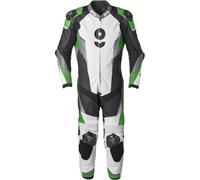 GMS GRC-1 Traje de cuero de motocicleta de una pieza, Negro/Blanco/Verde, Talla 52