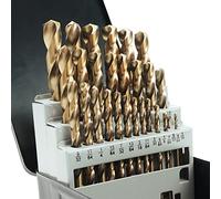 GMTOOLS Juego de 29 brocas de cobalto, acero de alta velocidad M35, punta de 135 grados, kit de brocas de longitud de trabajo para metal endurecido, hierro fundido, acero inoxidable, plástico y