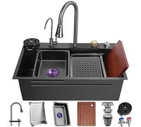 GMTstore Fregadero De Barra De Cascada De Acero Inoxidable De Un Solo Tazón Manual Multifuncional Para RV Estación De Trabajo Nanorecubierto (80x45x22cm)