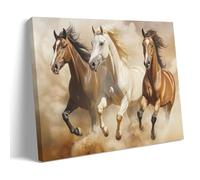 GMUKIFFY Cuadro de tres caballos sobre lienzo, arte de pared con diseño de animales, paisaje del desierto, estirado y enmarcado, obras de arte para decoración del hogar, listo para colgar, decoración