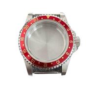 GMVGKLCPCF Caja de cristal zafiro for espejo plano retro 39,5 mm, caja acero inoxidable apta for movimiento mecánico NH35 NH36, cubierta reloj 120 clics(Red Ring)