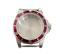 GMVGKLCPCF Caja de cristal zafiro for espejo plano retro 39,5 mm, caja acero inoxidable apta for movimiento mecánico NH35 NH36, cubierta reloj 120 clics(Red Aluminum Ring)