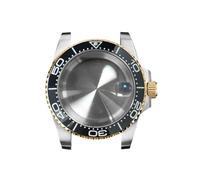 GMVGKLCPCF Caja de reloj for borde dorado 40 mm, cristal zafiro y lupa for fecha, acero inoxidable 316L, accesorios actualización for compatibles for movimiento NH35/NH36(NO18 ceramic bezel)