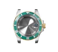 GMVGKLCPCF Caja de reloj for borde dorado 40 mm, cristal zafiro y lupa for fecha, acero inoxidable 316L, accesorios actualización for compatibles for movimiento NH35/NH36(NO6 ceramic bezel)