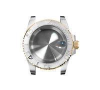 GMVGKLCPCF Caja de reloj for borde dorado 40 mm, cristal zafiro y lupa for fecha, acero inoxidable 316L, accesorios actualización for compatibles for movimiento NH35/NH36(NO16 steel bezel)