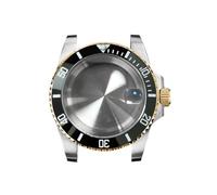 GMVGKLCPCF Caja de reloj for borde dorado 40 mm, cristal zafiro y lupa for fecha, acero inoxidable 316L, accesorios actualización for compatibles for movimiento NH35/NH36(NO3 ceramic bezel)