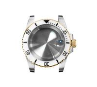 GMVGKLCPCF Caja de reloj for borde dorado 40 mm, cristal zafiro y lupa for fecha, acero inoxidable 316L, accesorios actualización for compatibles for movimiento NH35/NH36(NO7 ceramic bezel)
