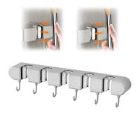 GmwyCzV Colgador de Pared para Escobas y Fregonas, 5 Soportes y 6 Ganchos Negros, Colgador de Pared Adhesivo Sin Perforar, Ganchos para Colgar Escobas de Silicona, para Cocina, Baño, Garaje (Gris)