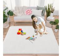 GmyoieqI Alfombras Gateo Bebe Antideslizante Lavable 3 CM Pelo Corto 130 x 190 cm Terciopelo Coral Tamaño Extra Alfombra Juegos Bebes Acolchada para Sala de Estar y Habitación de Niños Crema