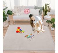 GmyoieqI Alfombras Gateo Bebe Antideslizante Lavable 3 CM Pelo Corto 160 x 180 cm Terciopelo Coral Tamaño Extra Alfombra Juegos Bebes Acolchada para Sala de Estar y Habitación de Niños Beige