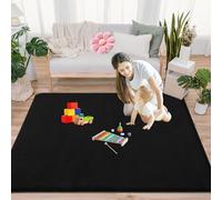 GmyoieqI Alfombras Gateo Bebe Antideslizante Lavable 3 CM Pelo Corto 200 x 280 cm Terciopelo Coral Tamaño Extra Alfombra Juegos Bebes Acolchada para Sala de Estar y Habitación de Niños Negro