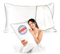 GN GLOWY Nights Funda de almohada de seda de 40 x 80 cm, 22 mommes, 100% seda de morera certificada, clase 6A, antiacné, antirotura, diseñada en Alemania (Ivory White - Black Edge)