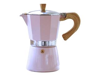 Gnali & Zani Venezia Cafetera espresso | Rosa | Para 6 tazas | Todos los tipos de cocina incluyendo inducción | Cafetera de aluminio | Asas de plástico suave al tacto con aspecto de madera | Cafetera