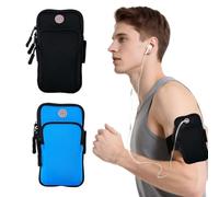GNALIA 2 Piezas Brazalete Móvil Running Negro + Azul, Ajustable Con Bolsa Para Teléfonos Hasta 6.5", Ideal Para Deportes Y Ejercicio
