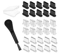 GNALIA 30 Piezas Tapón Usb Tipo C + 1 Cepillo + 1 Caja En Negro/Blanco/Transparente, Estándar Para Iphone/Samsung/Xiaomi